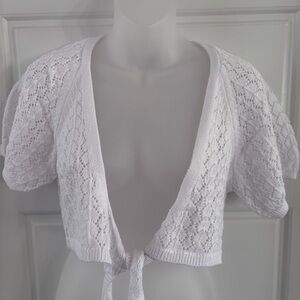 525 America Tie Front Revolve Cardigan Shrug Top White Knit Sz XS NWT